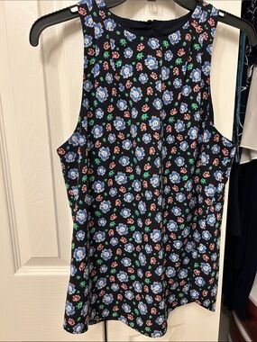Banana Republic Black Floral Tank Top with Blue & Pink Flowers